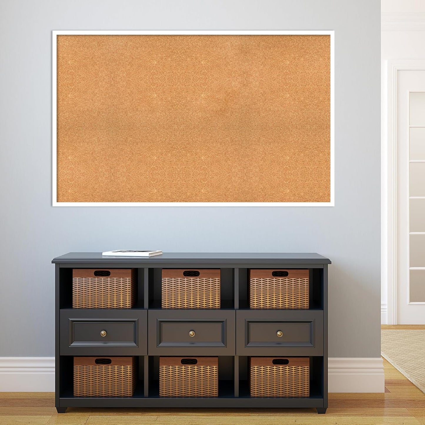 Amanti Art Natural Cork Board for Wall, 33x53 Vision Board with White Frame, Oversize Corkboard Office Decor for Home Organization, Modern Corkboard Pinboard to Display Items for Home Organization in