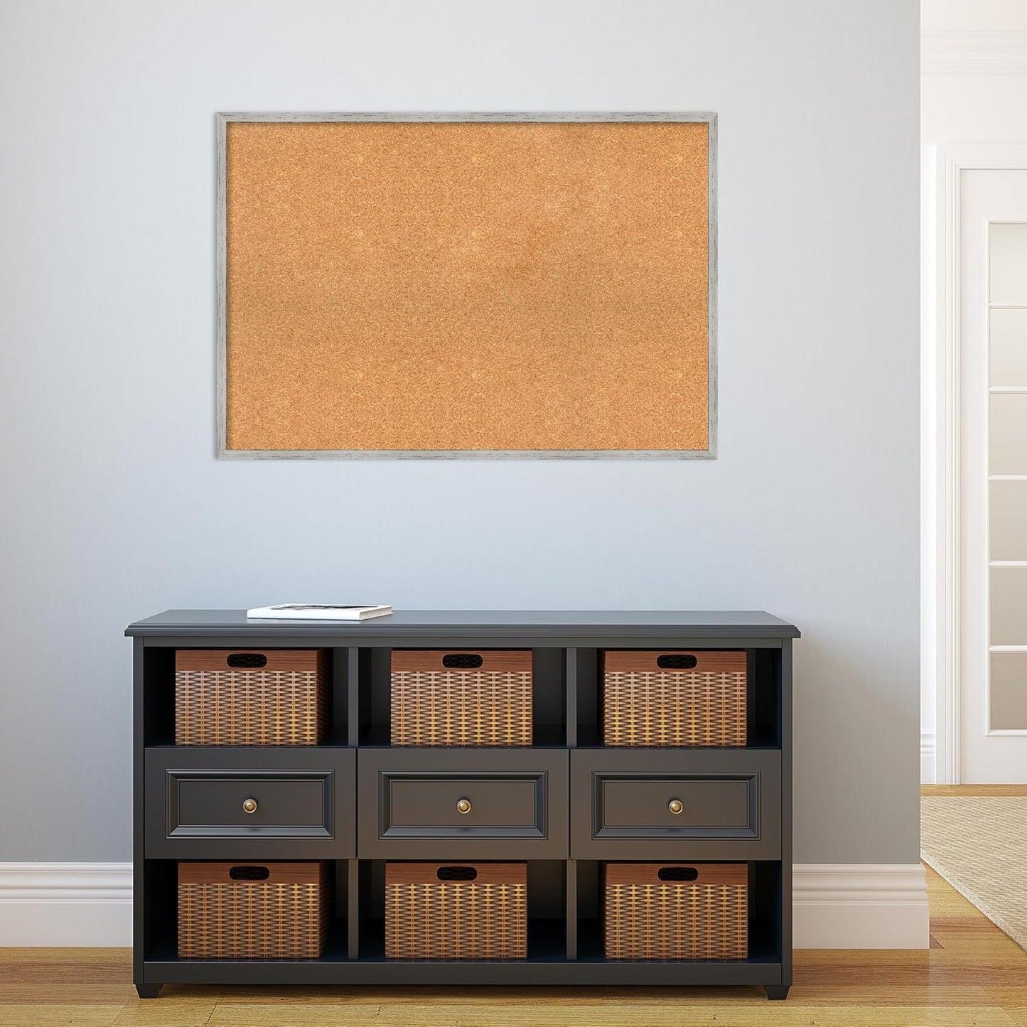 Amanti Art Natural Cork Board for Wall, 27x39 Vision Board with White Frame, Large Corkboard Office Decor for Home Organization, Cottage Corkboard Pinboard to Display Items for Home Organization in