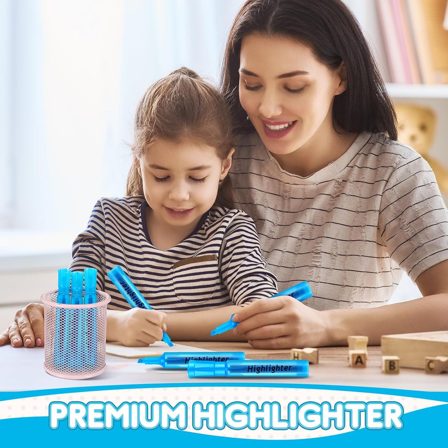 Qilery 72 Pack Highlighters Bulk, Tank Style Chisel Tip Highlighters Markers Quick Drying for Kids and Adult Coloring, Classroom Home Office School Supplies (Blue)