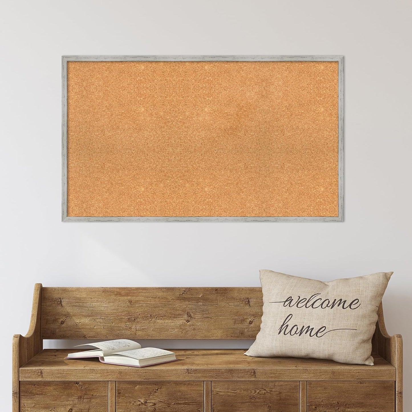 Amanti Art Natural Cork Board for Wall, 23x39 Vision Board with White Frame, Large Corkboard Office Decor for Home Organization, Cottage Corkboard Pinboard to Display Items for Home Organization in