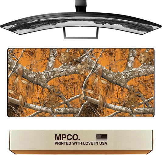 MPCO. Real Tree Large Gaming Desk Pad - 36" x 17" Duraglyde Fabric Edge Orange – Without Logo Desk Mats - Non-Slip, Washable, Smooth Glide for Precision Gaming & Work