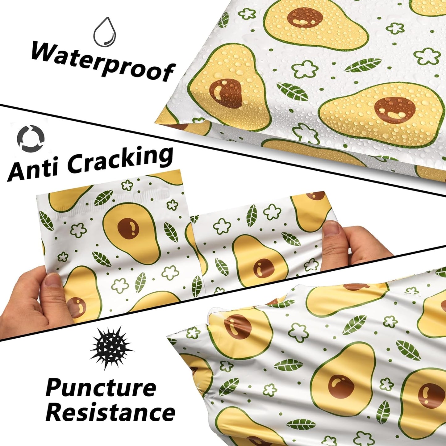 Poly Mailers 12x15.5 Inch 50 Pcs - Avocado printed Shipping Bags, 2.4mil Thickness, Waterproof and Tear Resistant Mailing Envelopes, Self-Sealing Packaging Bags for Small Business
