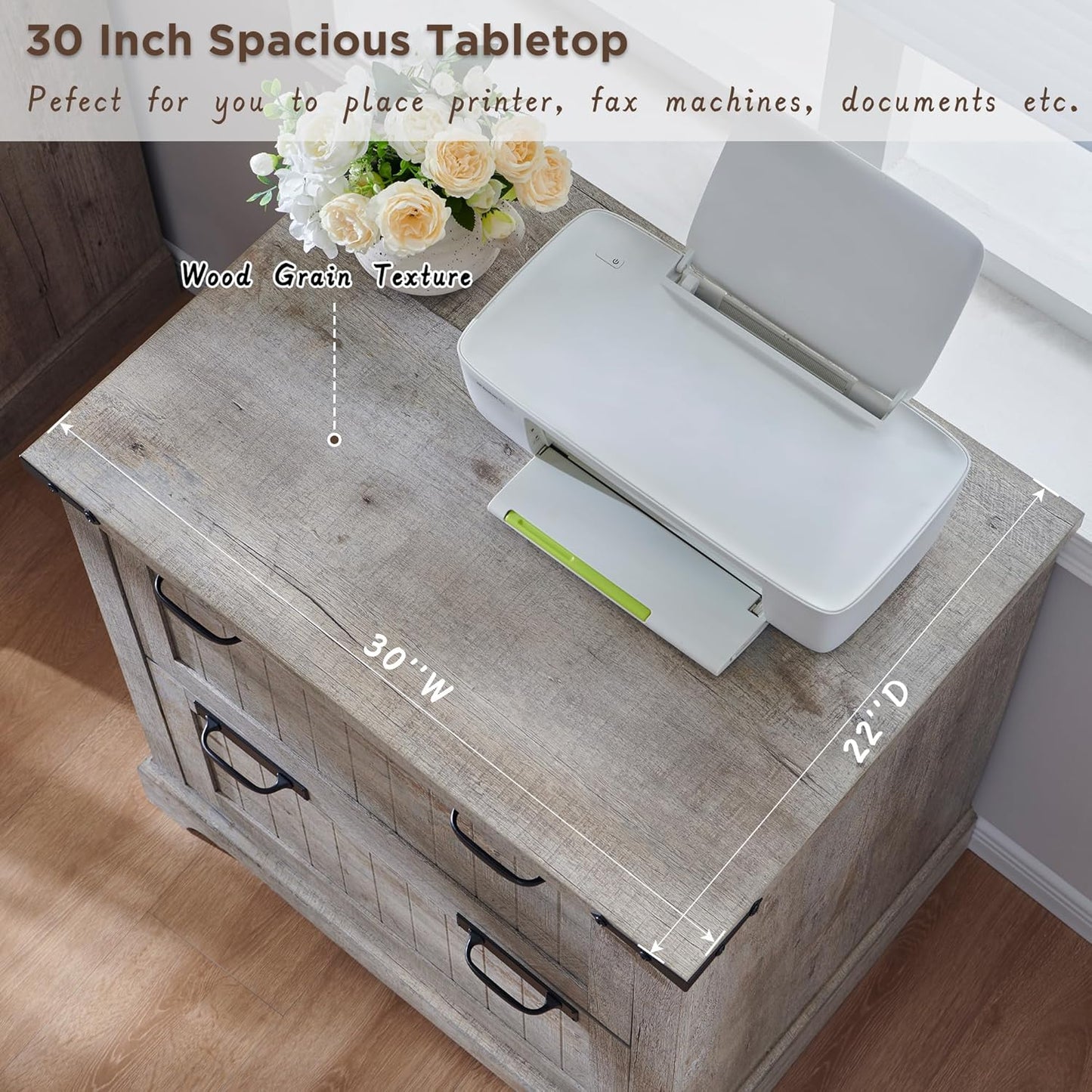 RedLemon File Cabinet with 2 Drawers, Farmhouse 30" Filing Cabinets with Hanging File Folders for A4/Letter/Legal Size Documents,Office Storage Cabinet for Study Room, Living Room(Light Rustic Oak)