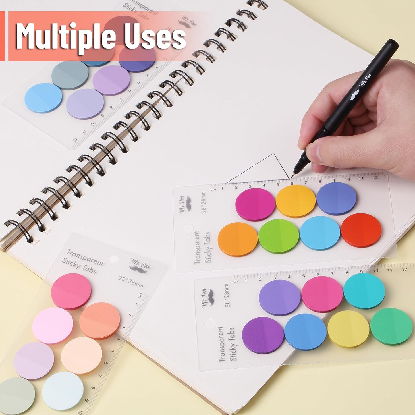 Mr. Pen- Transparent Sticky Note Set, 1120 Sheets, Colorful, Round Transparent Sticky Notes Set