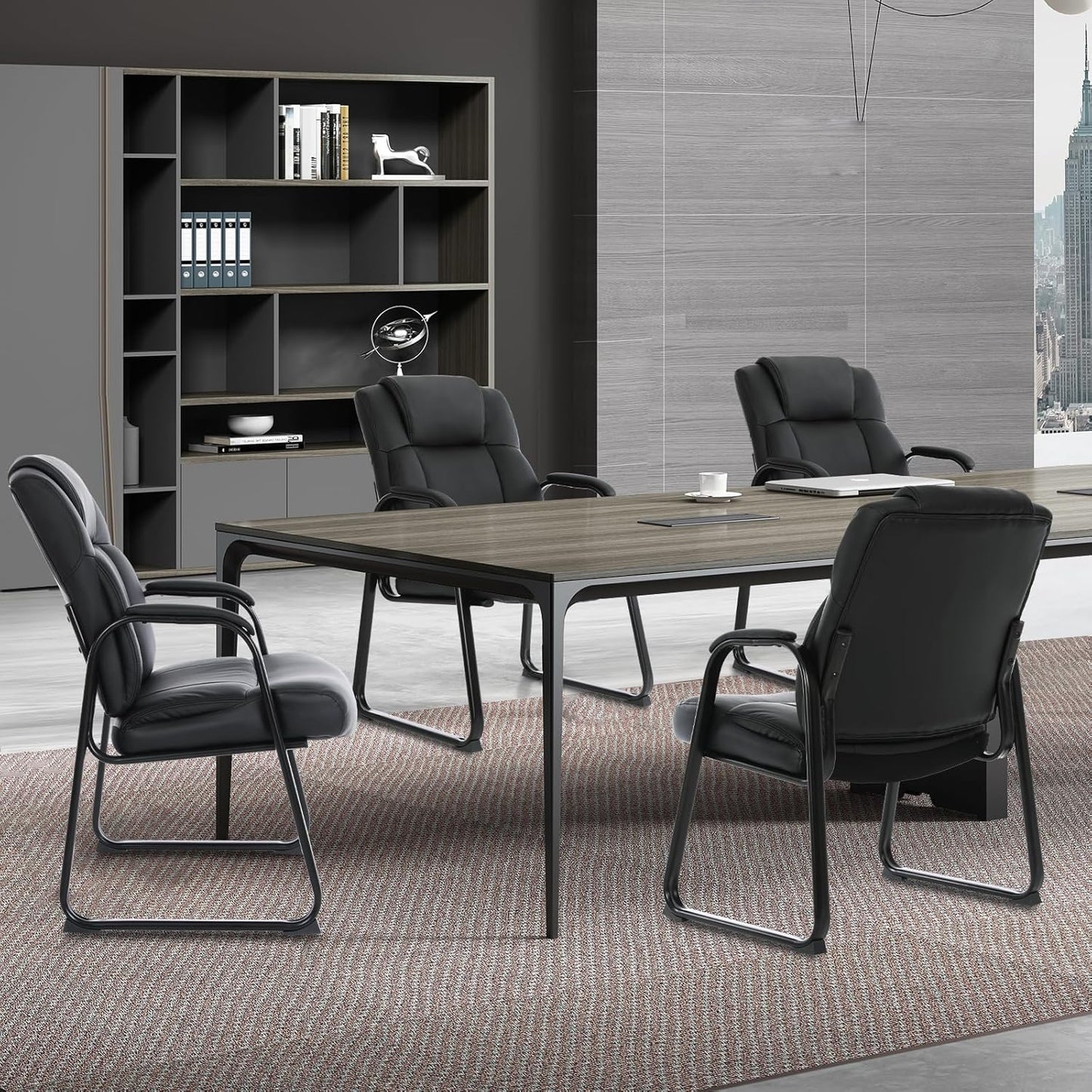 CLATINA Big & Tall 500 lb. Guest Chair, Leather Reception Chairs with Sled Base and Padded Arm Rest for Waiting Room Office Home and Meeting Conference-Black (4 Pack)