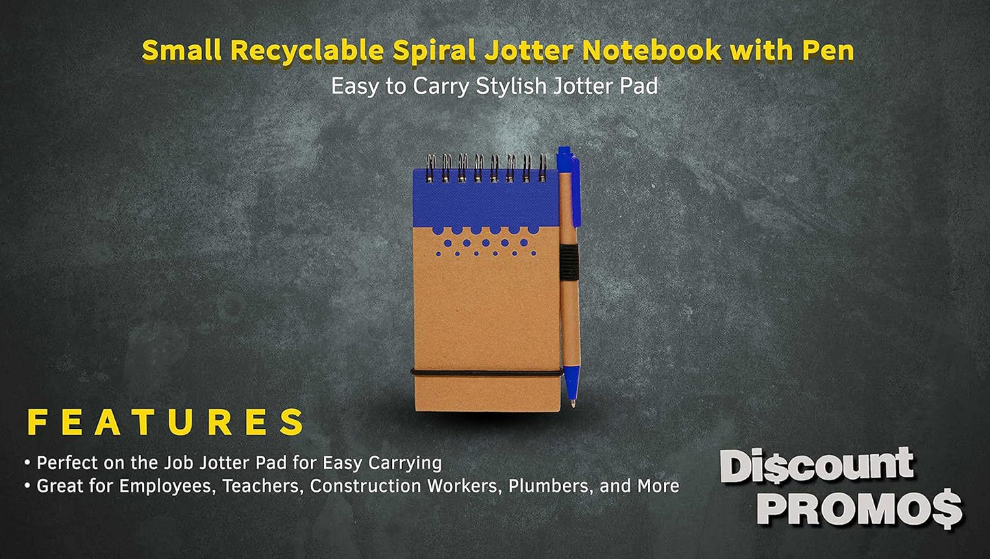 DISCOUNT PROMOS 10 Recyclable Spiral Small Notebooks Pack - 60 Lined Pages - Blue