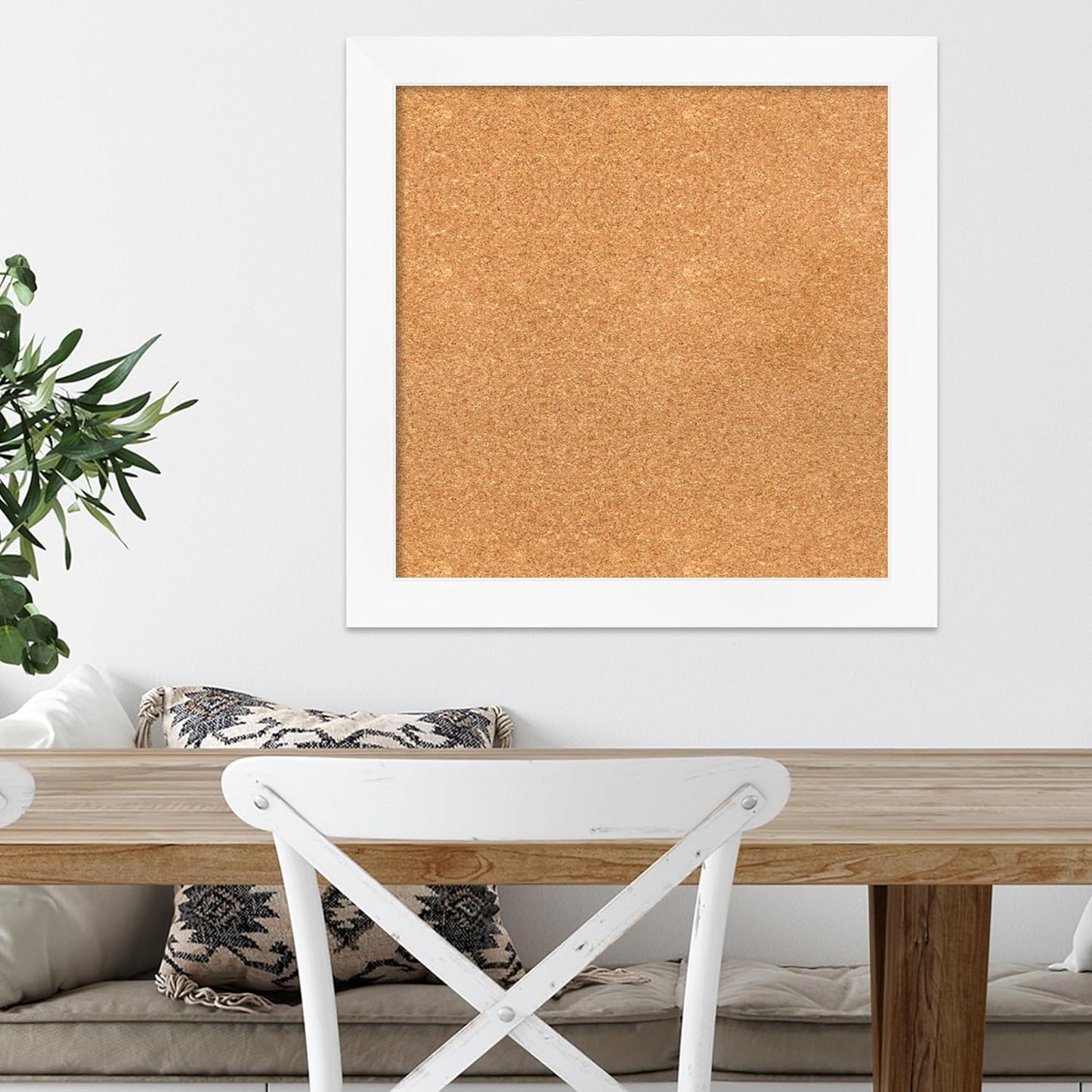 Amanti Art Natural Cork Board for Wall, 23x23 Vision Board with White Frame, Medium Corkboard Office Decor for Home Organization, Modern Corkboard Pinboard to Display Items for Home Organization in