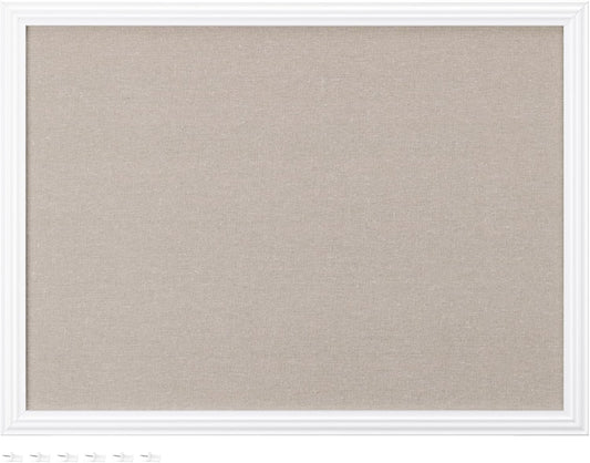 Navaris Framed Linen Bulletin Board - Approx. 58 x 43cm Fabric Jewelry Organizer Pinboard for Wall Memory Memo Pin Board - Natural Linen with White Frame