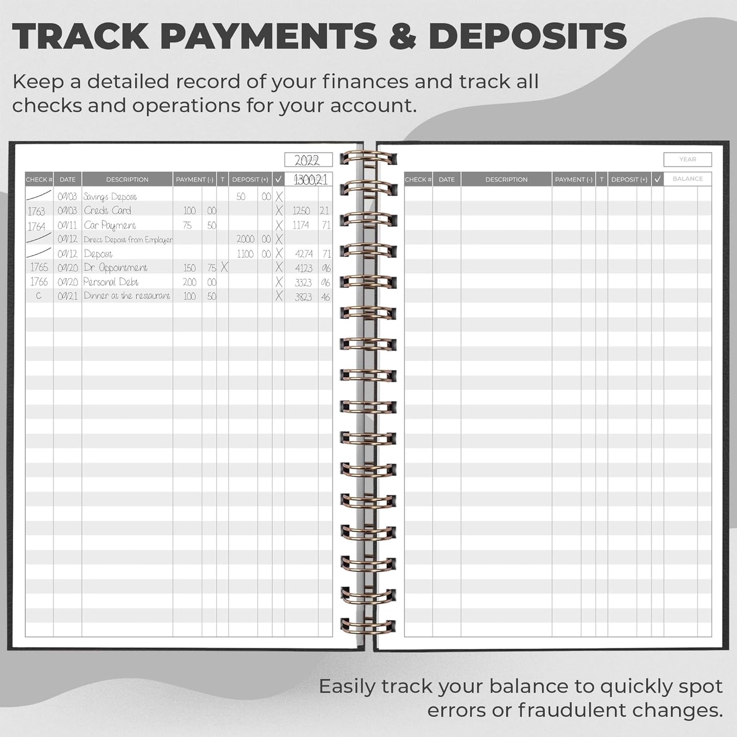 Clever Fox Check Register for Personal Checkbook – Checking Book Register – Checkbook Register – Accounting Ledger Book – 3968 Entry Lines, 6.1" x 8.3", Spiral Binding, Hardcover, Black
