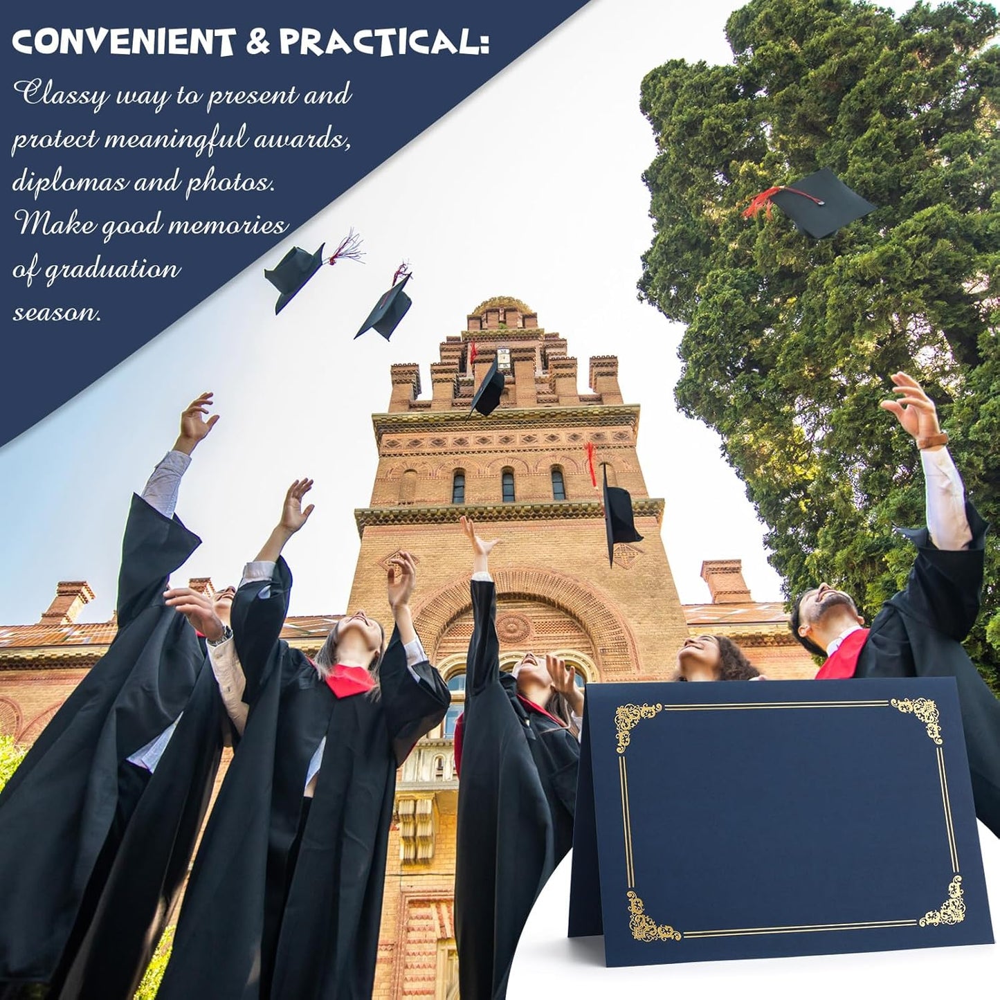 Fainne 80 Pieces Certificate Holders Diploma Holders Document Holder Certificate Covers Certificate Folders with Gold Foil Border for Letter Size 8.5 x 11 Inches Diploma Documents Awards (Navy Blue)