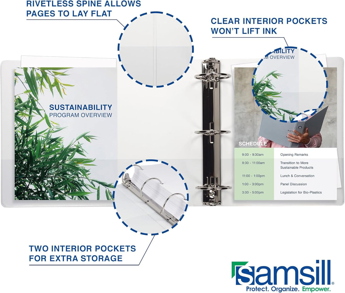 Samsill 1.5 Inch 3 Ring Binders, Made in USA, Economy Round Ring, Clear View Cover, 325 Sheet Capacity - for School, Home, Office - White, 4 Pack