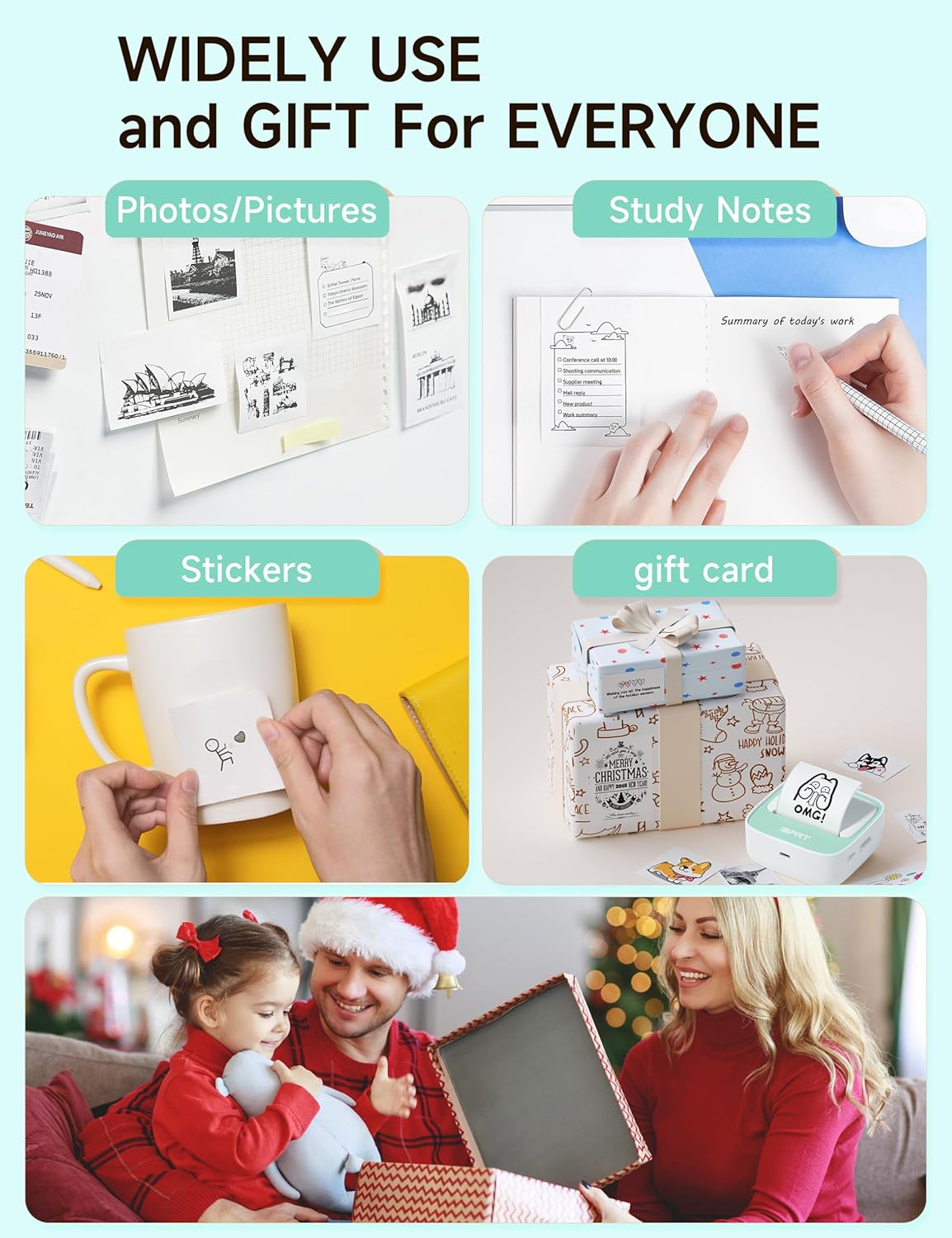 iDPRT Portable Sticker Maker Machine with 1 Roll Sticker Paper, Mini Printer Efficiently and Quickly, Thermal Printer for Study Notes, Pictures, DIY, Label, Free App with Multiple Templates, Green