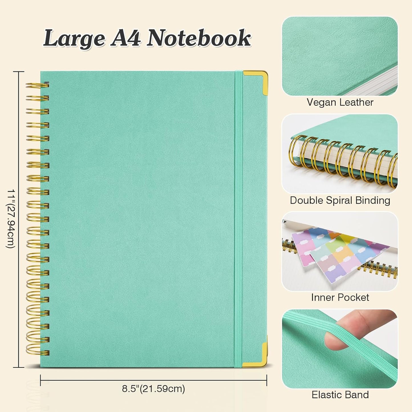 Graph Paper Notebook, Spiral Grid Notebook 8.5" X 11", Hardcover Leather Journal 300 Pages, 100GSM Thick Grid Paper Notebook, Large A5 Graphing Notebook Journal for Women Men Writing Engineering Work
