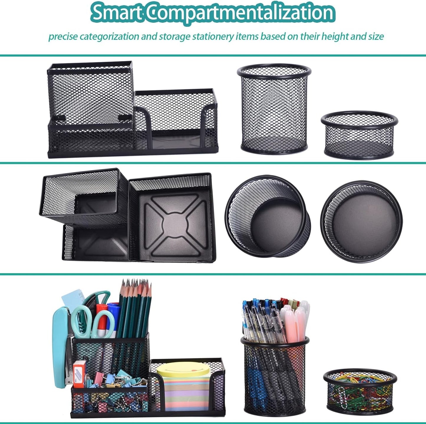 Mesh Desk Organizer, Set of 3 Pen Holder Office Desk Accessories with Pencil Holder Sticky Note Holder, Pencil Cup and Paperclips Cup