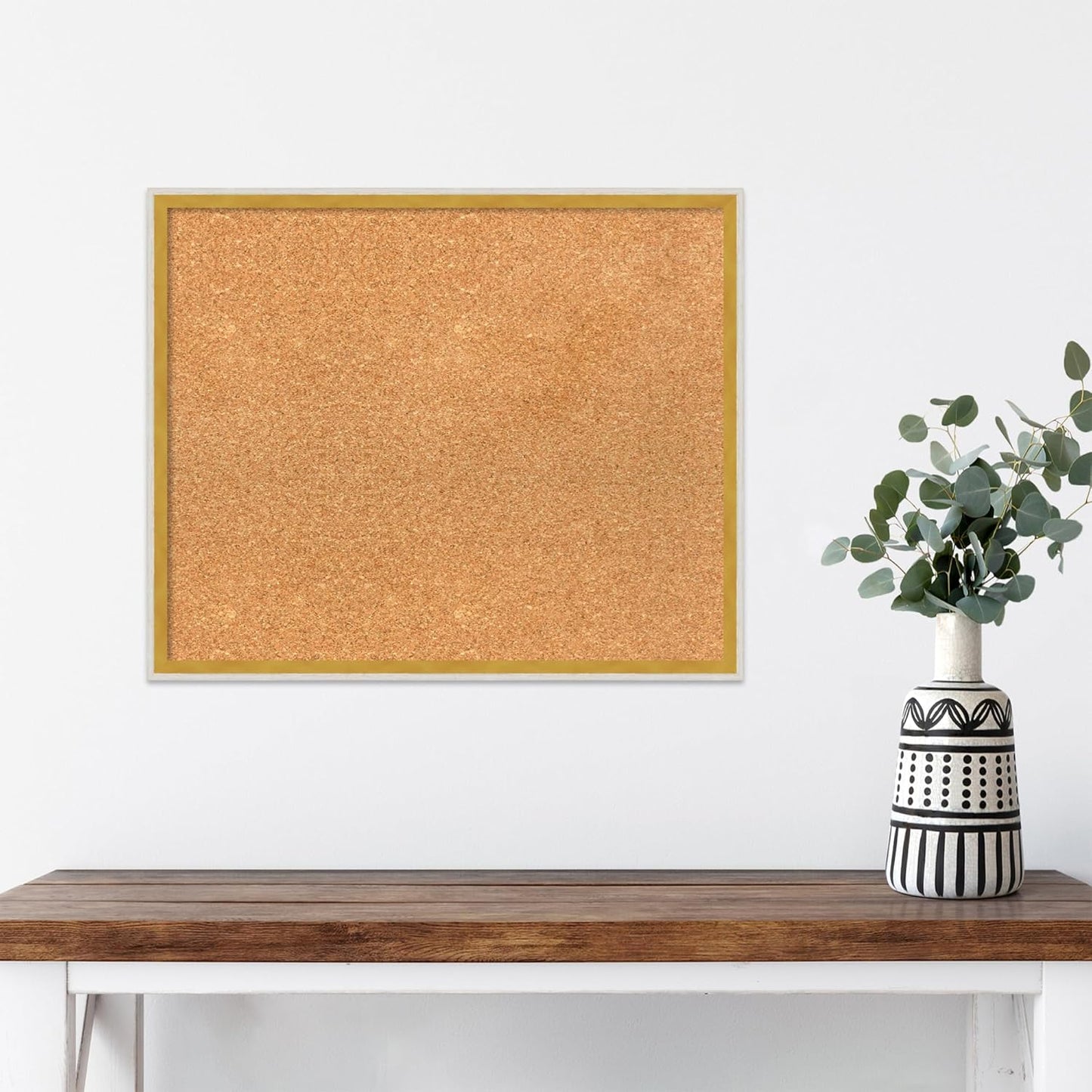 Amanti Art Natural Cork Board for Wall, 19x23 Vision Board with White Frame, Medium Corkboard Office Decor for Home Organization, Modern Corkboard Pinboard to Display Items for Home Organization in