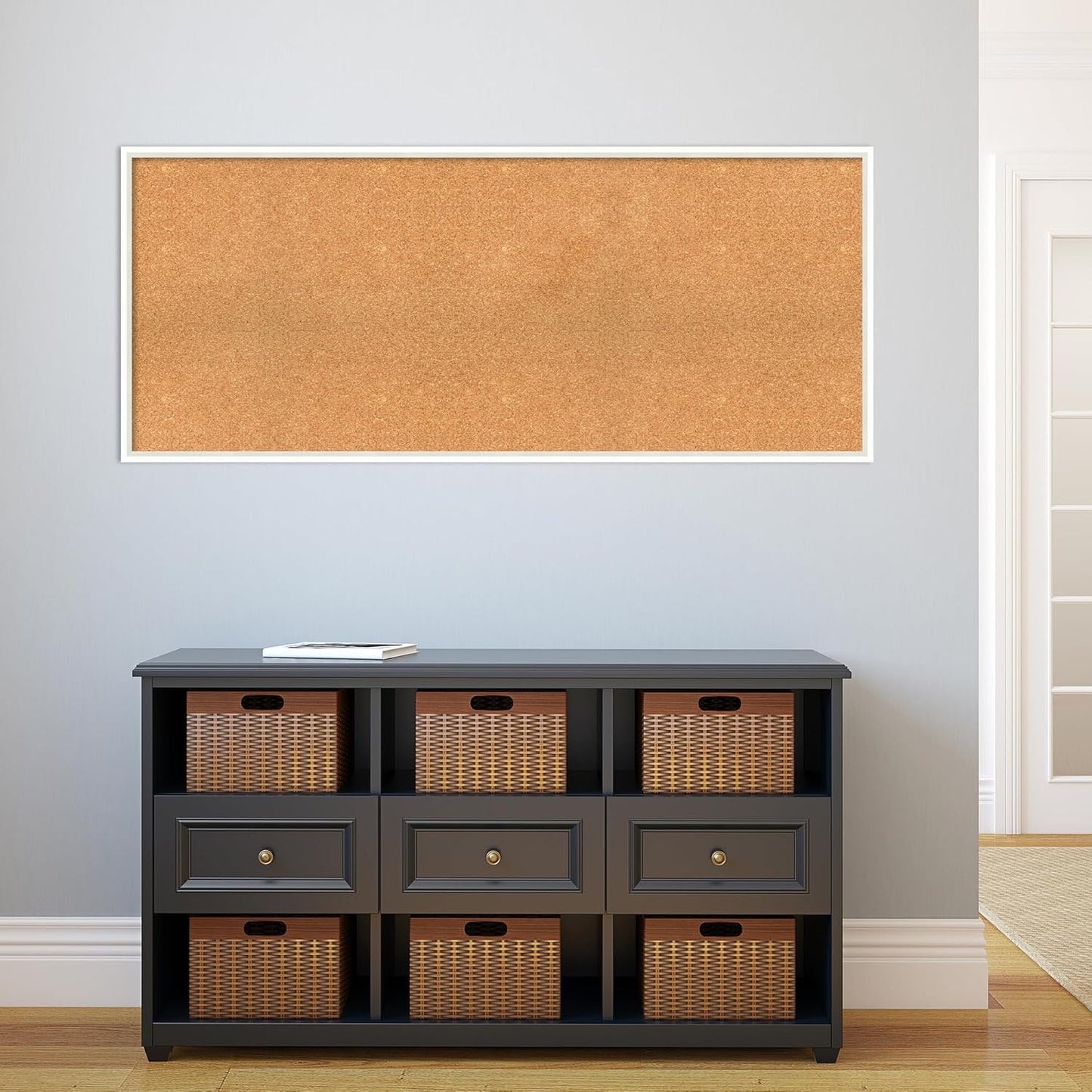 Amanti Art Natural Cork Board for Wall, 23x55 Vision Board with White Frame, Oversize Corkboard Office Decor for Home Organization, Modern Corkboard Pinboard to Display Items for Home Organization in