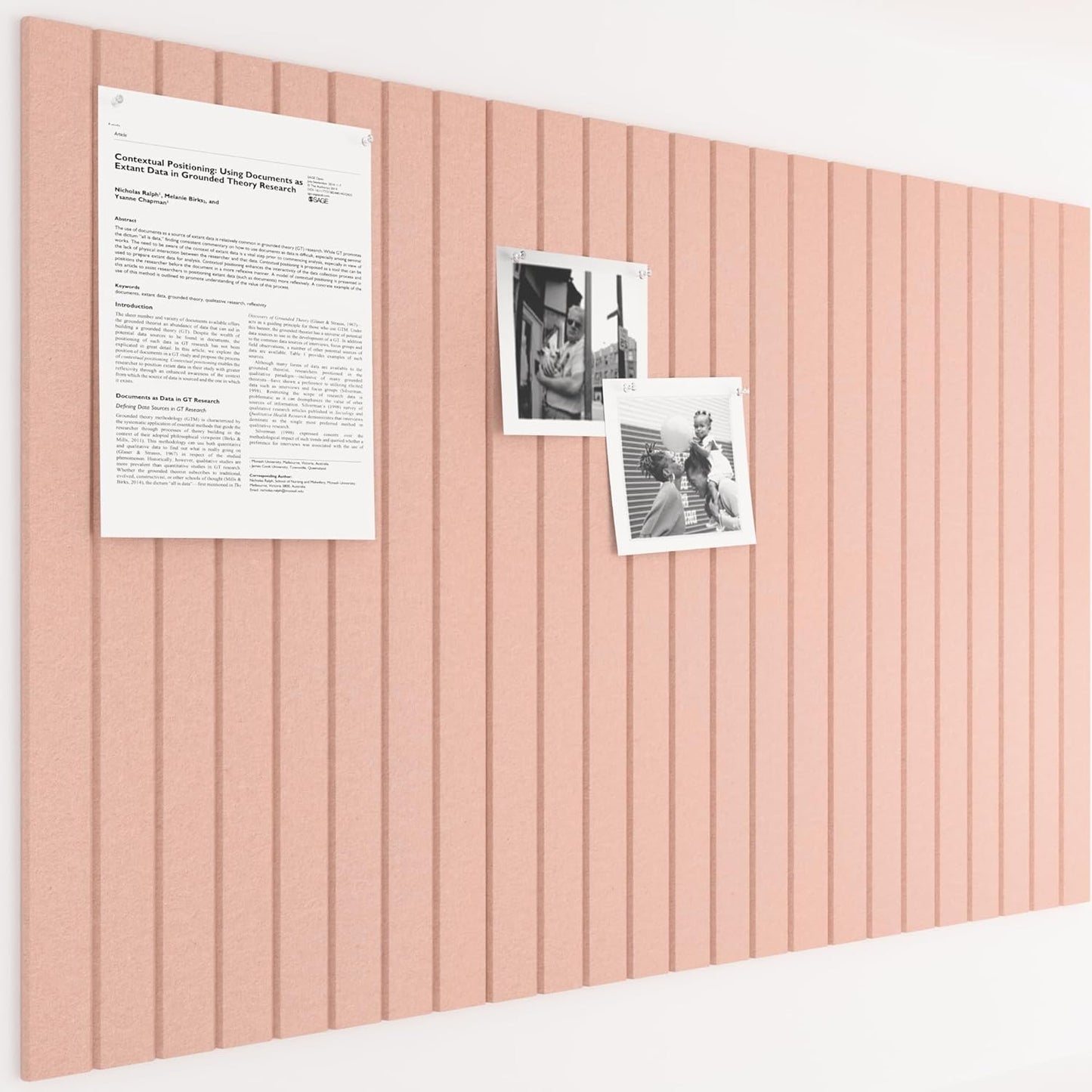 Bumusty Large Cork Board Alternative-36 x24 Felt Bulletin Board Tiles, with 30 Pushpins, 40 Adhesive Tabs, 6-Pack Slat Wall Paneling, Cork Boards for Office Push Pin Board Felt Board-Coral
