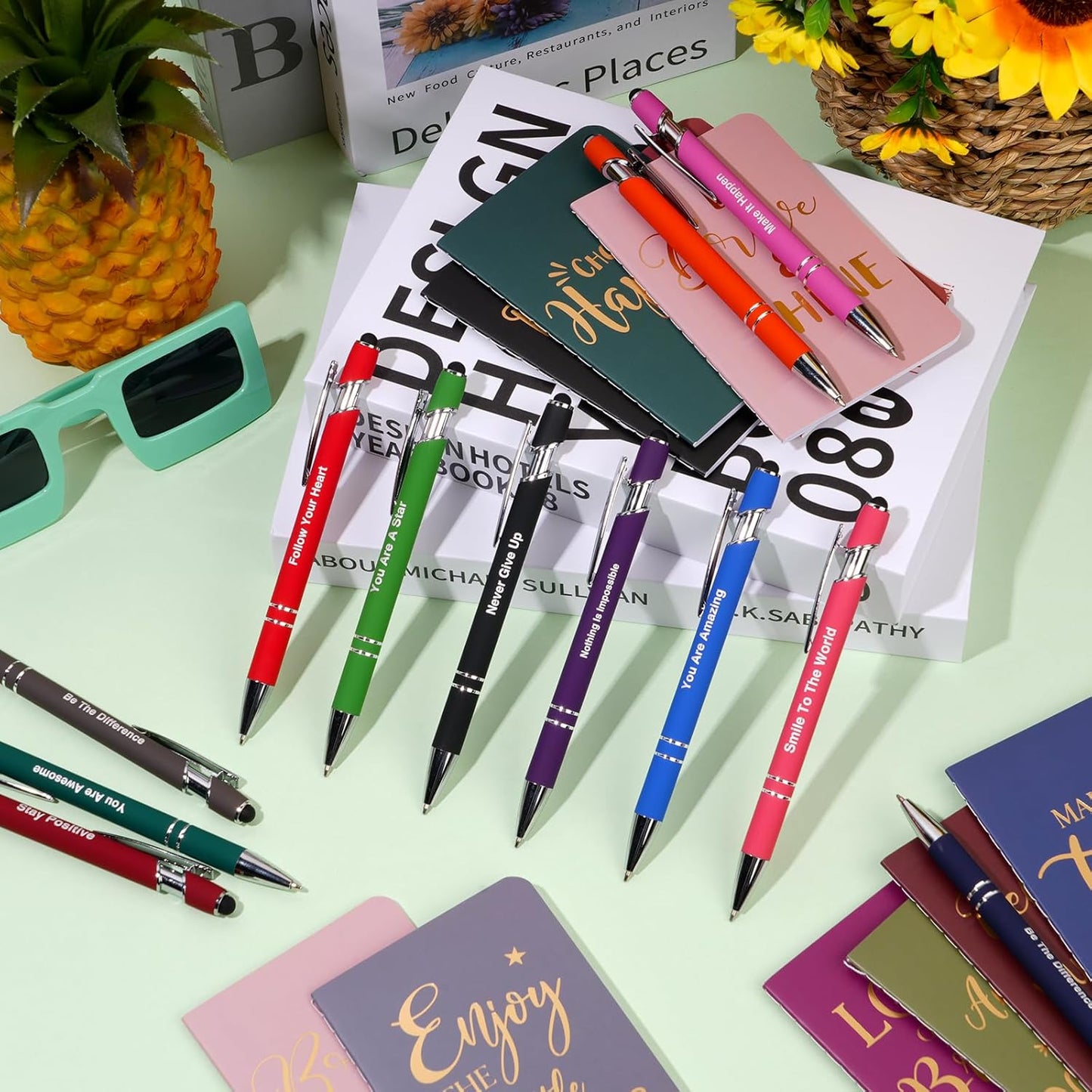 96 Pcs Bulk Motivational Pens Inspirational Notepads Set, Small Pocket Motivational Quote Notebooks and Ballpoint Pens, Mini Journals Gift Set for Kids Students Teachers School Office Prizes Supplies