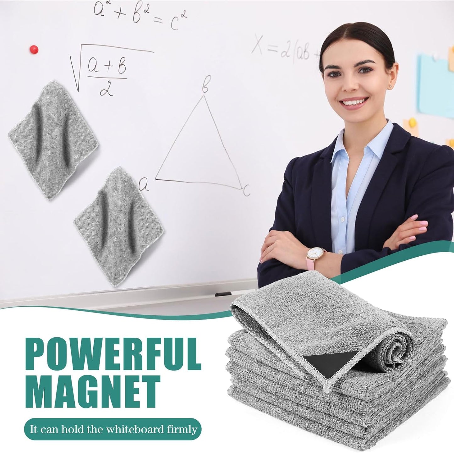 Zopeal 8 Packs Dry Erase Board Cleaning Cloth Microfiber Eraser Magnetic Whiteboard Eraser Washable for Whiteboard Dry Erase Cloth for Home and Office, 10'' x 9. 25''(Light Gray)