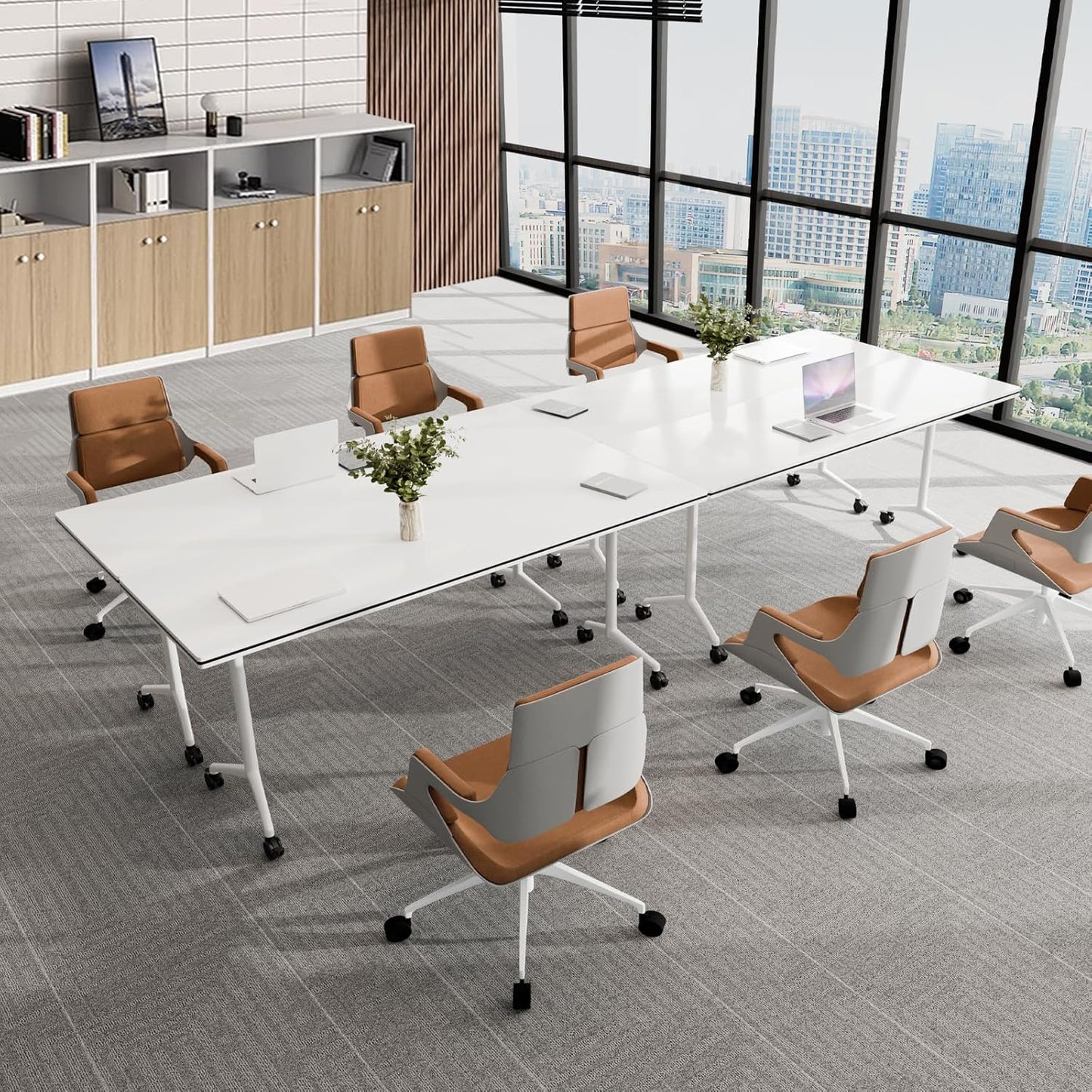 Conference Table, Folding Conference Tables for 2-20 People, Modern Conference Room Table with Wheels, Super Sturdy Large Rectangle Mobile Meeting Seminar Tables for Office (6PCS 55.1in)