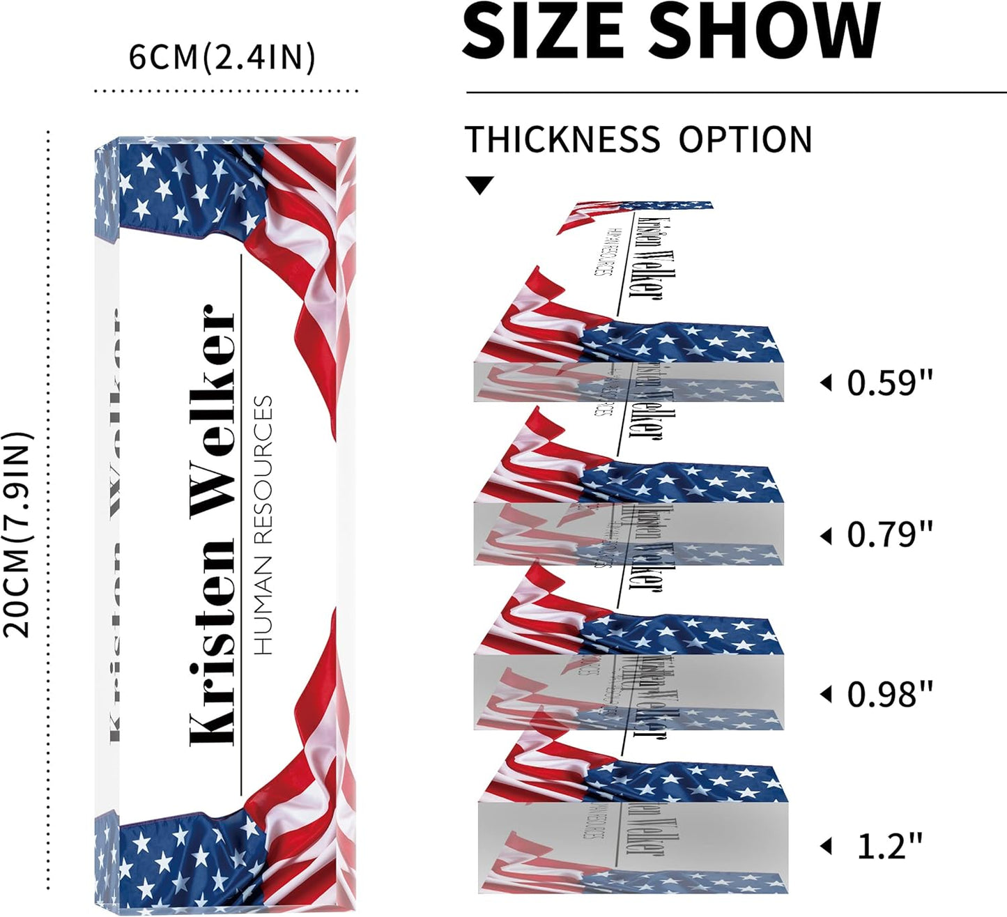 Flpoxzd Desk Name Plate Personalized, Custom Name Plates for Desks, Premium American Flag Acrylic Desk Name Plate, Office Desk Decor for Women or Men Coworkers, Boss, Employee, Teacher (Flag2)