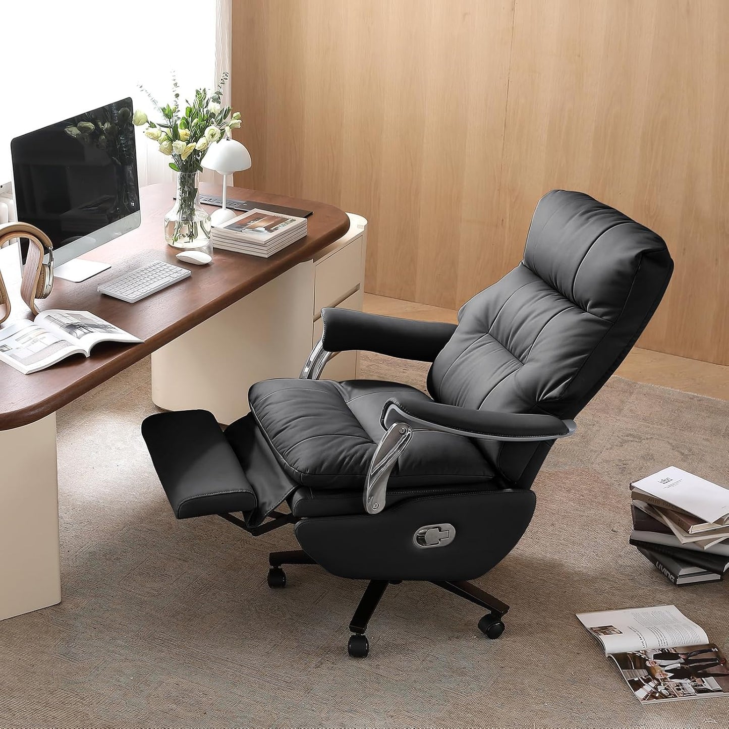 Dual Motor Electric Executive Office Chair with Foot Rest, Comfy Reclining Office Chair with Massage, Big and Tall Heavy Duty Ergonomic Home Office Desk Chairs，Sustainable Leather 400lbs, Black