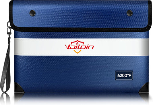 6200℉ Insulated Fireproof Money Bag for Cash,Water Fire Proof Document Pouch with Water-proof Zipper,Heat Resistant File Envelope for Insurance Policies, Bank Statements, and Jewelry (11"x7.7",Blue)