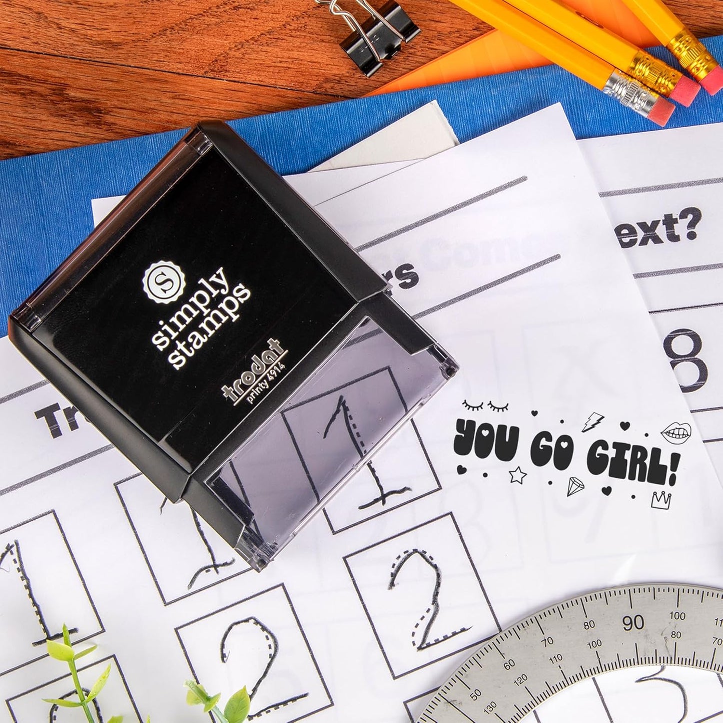 Custom Self-Inking Stamps | 49 Fun Designs | xtra Large Book Stamps: You Go Girl!