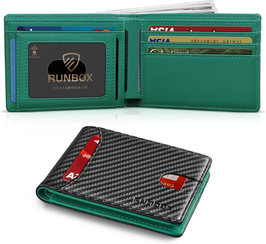 RUNBOX Novelty Wallet for Men Slim 11 Credit Card Holder Slots Leather RFID Blocking Small Thin Men's Wallet Bifold Minimalist Front Pocket Large Capacity Gift Box