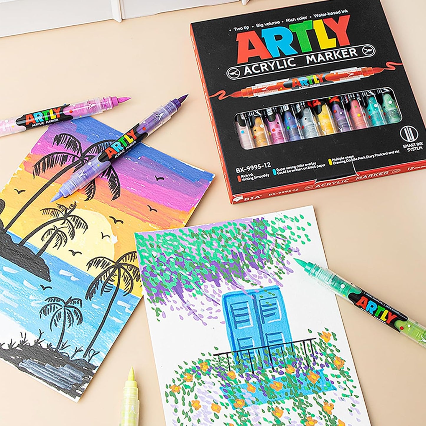 96 Colors Paint Markers, Dual-Color Acrylic Pens with Brush Tips, Double Tipped for Rocks & Art Supplies (48pcs/96colors)