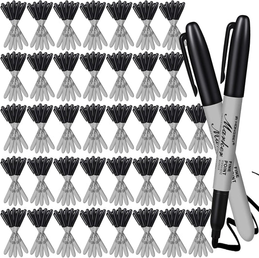Thenshop 160 Pack Permanent Markers Bulk Black Permanent Marker Set Fine Point Pens Work on Wood, Metal, Stone, Glass