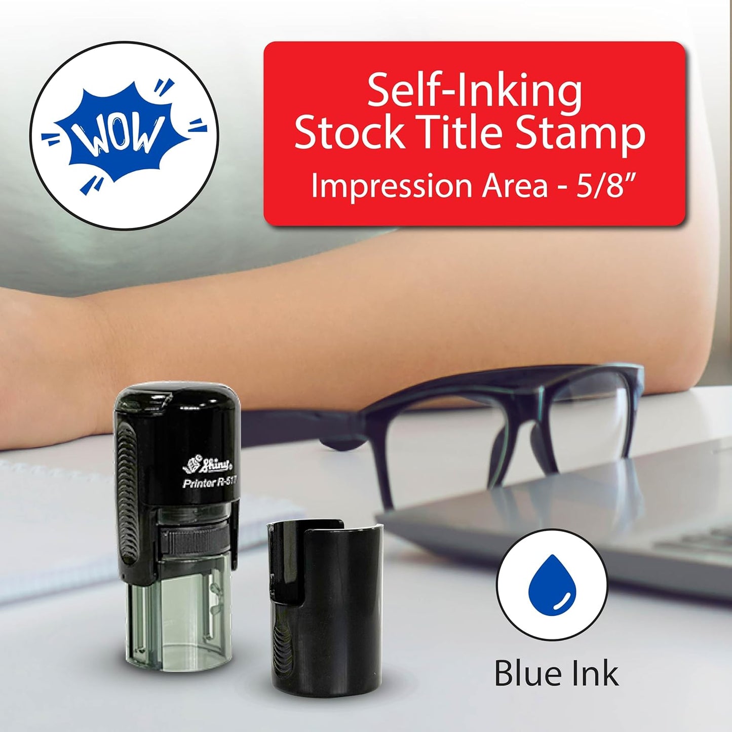 Shiny Wow Teacher Stamp, Round Self Inking Stamp for Classroom, Blue Ink