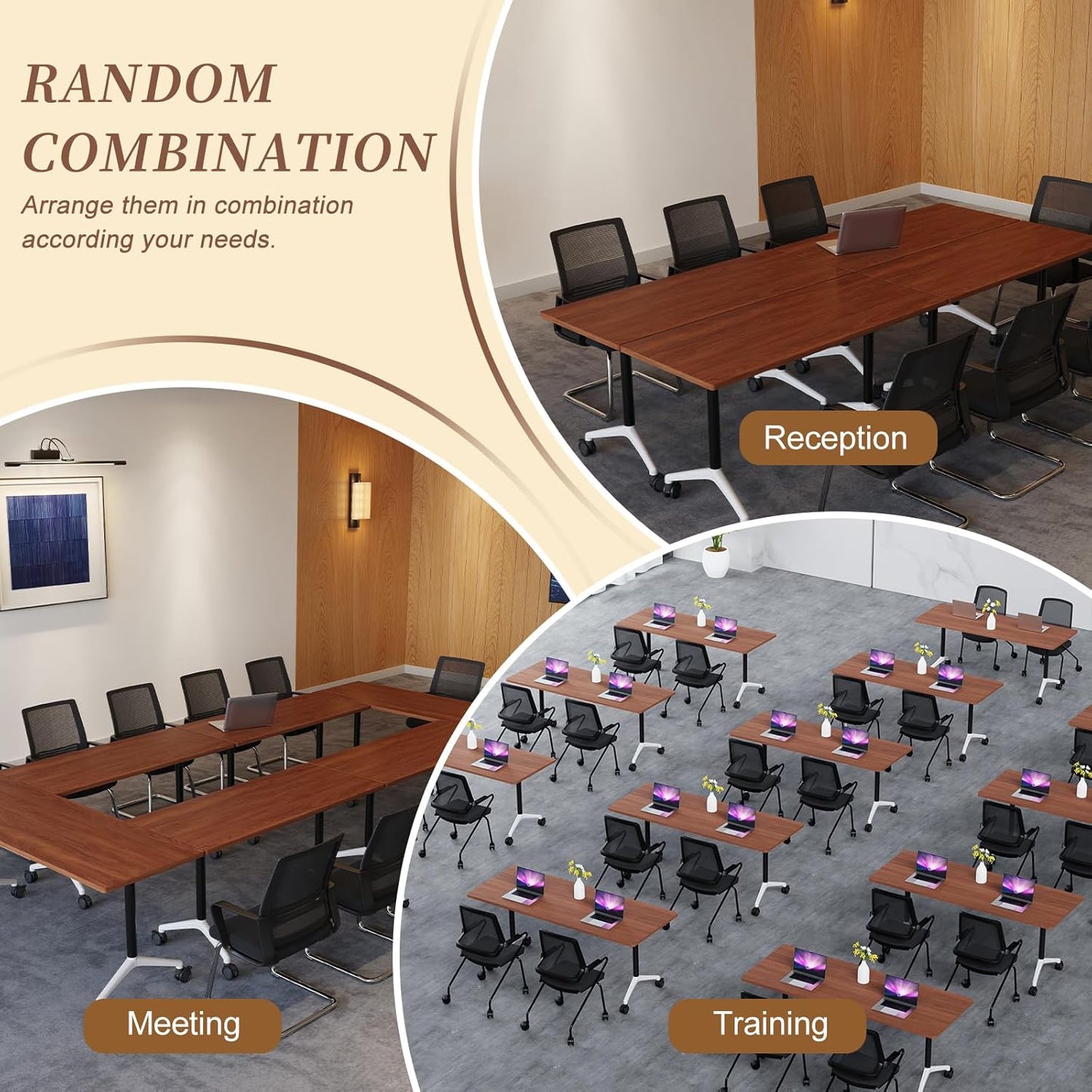 Folding Conference Room Table, Modern Conference Tables with Wheels, Large Rectangular Mobile Training Tables for Office Classroom, Foldable Modular Boardroom Seminar Table (8pack L55.1in)
