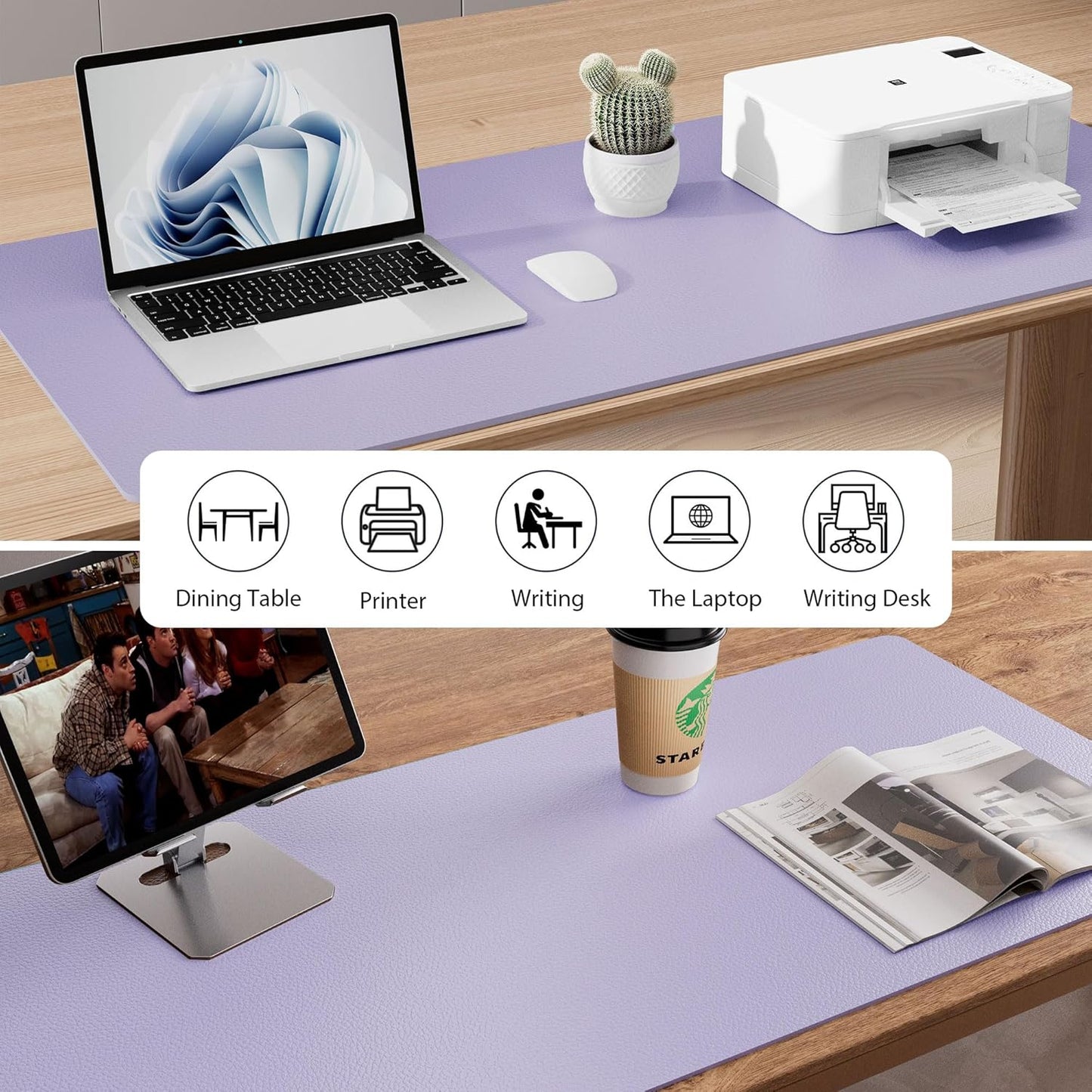 Aothia Leather Desk Pad Protector, Mouse Pad, Office Desk Mat, Non-Slip PU Leather Desk Blotter, Laptop Desk Pad, Waterproof Desk Writing Pad for Office and Home (23.6" x 13.7", Lavender)