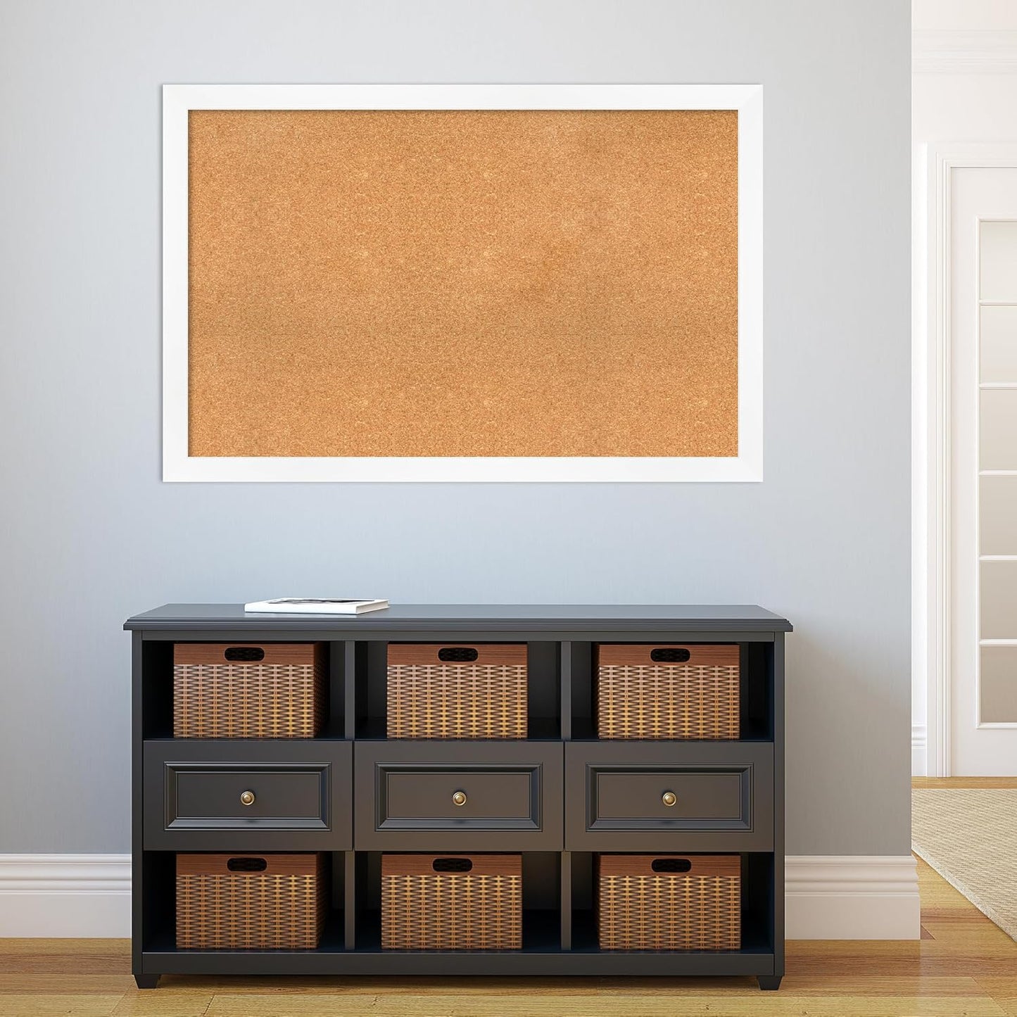 Amanti Art Natural Cork Board for Wall, 31x47 Vision Board with White Frame, Oversize Corkboard Office Decor for Home Organization, Modern Corkboard Pinboard to Display Items for Home Organization in