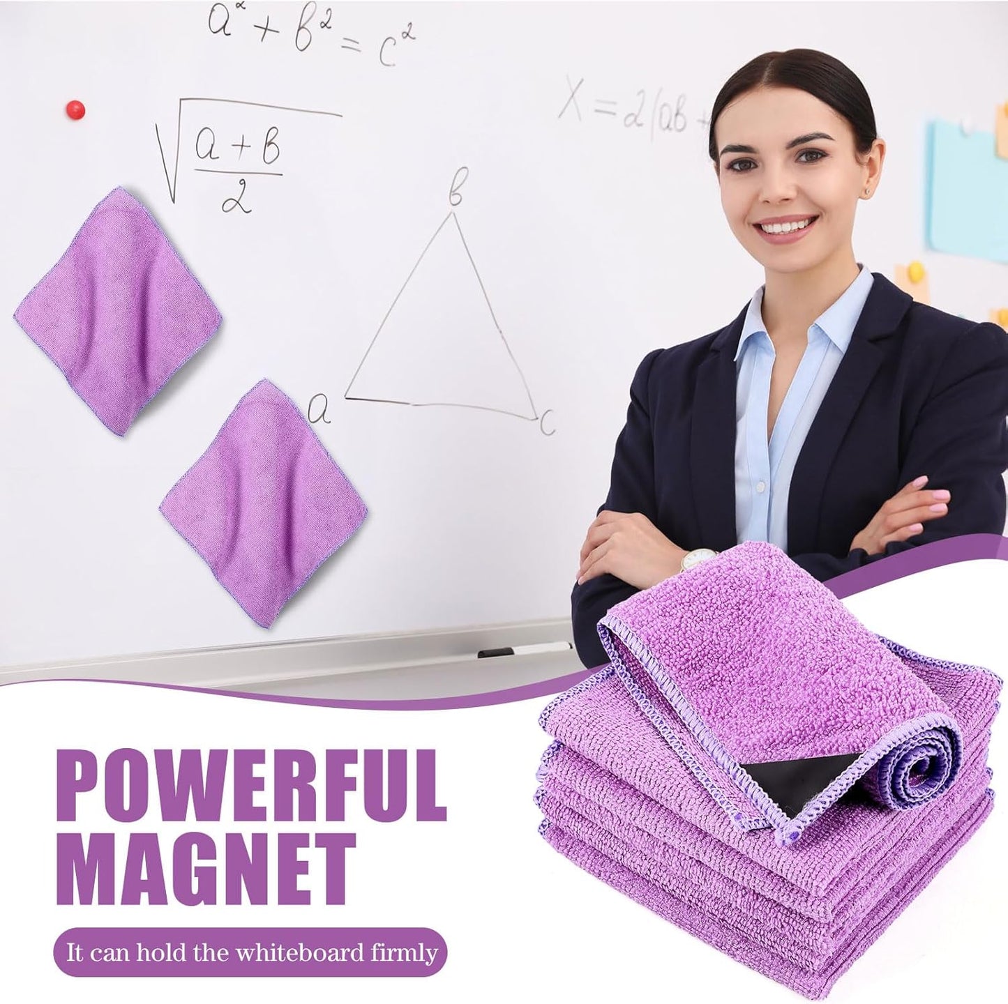 Zopeal 8 Packs Dry Erase Board Cleaning Cloth Microfiber Eraser Magnetic Whiteboard Eraser Washable for Whiteboard Dry Erase Cloth for Home and Office, 10'' x 9. 25''(Purple)