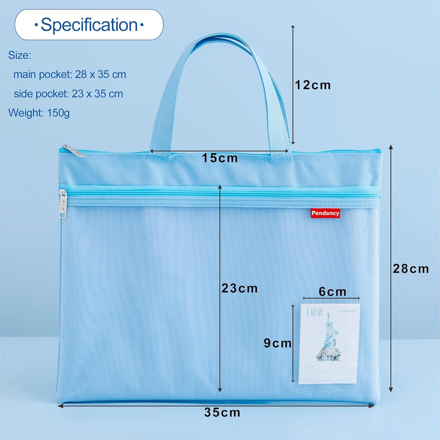 Pendancy Mesh Zipper Pouch 11x13.7 in, 2 pcs Large Double Pocket Waterproof File Bag with Handle, A4 Size Foldable Document Storage for Puzzle Project/Cross Stitch/Travel/Office（Blue Pink）