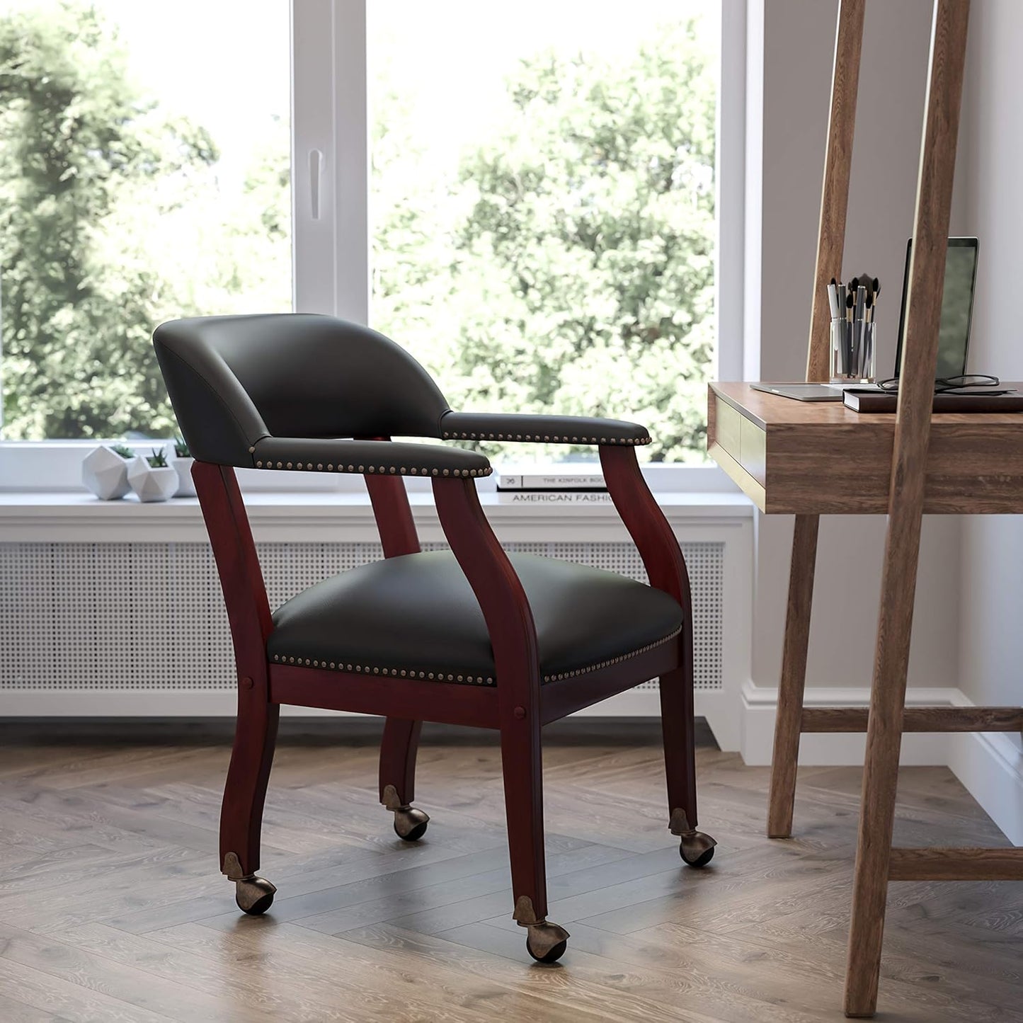 EMMA + OLIVER Black LeatherSoft Conference Chair with Casters