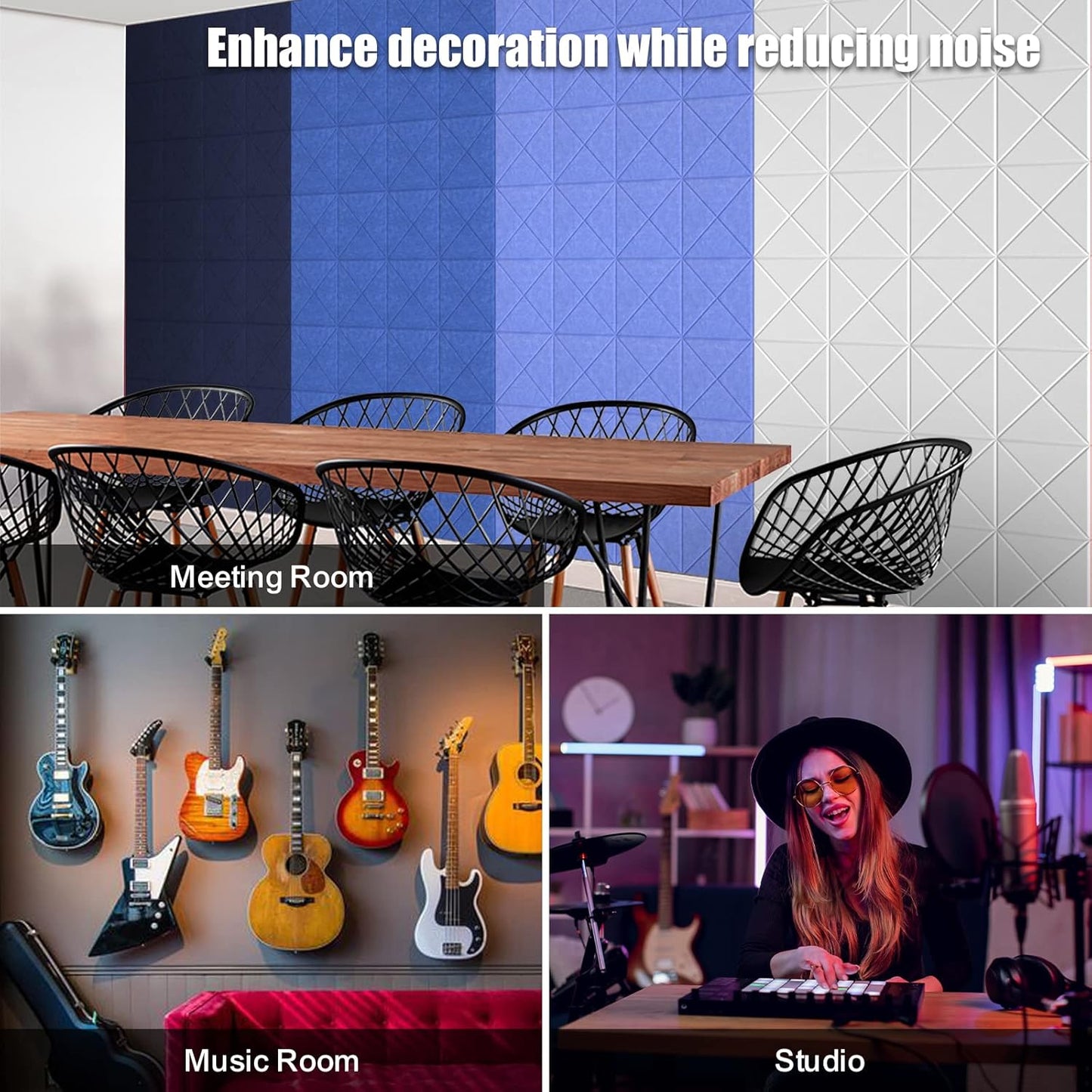 Sonicism 22 Pack X-Lined Acoustic Panels with Self-Adhesive, 12"X 12"X 0.4" Sound Proof Foam Panels, Decorative Soundproof Wall Panels, Sound Absorbing Tile for Home & Offices, Dark Blue