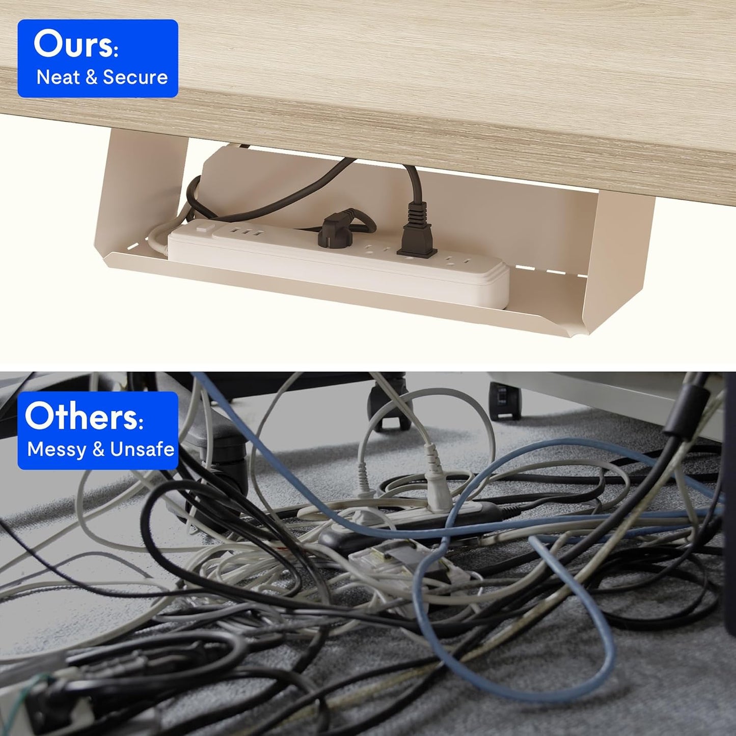 FLEXISPOT EN2 Whole-Piece Standing Desk with Clamp Power Strip, 40 x 24 Electric Stand Up Height Adjustable Desk with Cable Management (White Frame + 40" White Wood Grain Desktop)