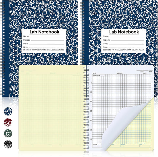 2 Pack Carbonless Lab Notebook Carbon Copy 8.5'' x 11'' Laboratory Engineering Chemistry Computation Notebook Science Grid Contains 50 Set Pages 100 Sheets Total Coil Binding(Blue)
