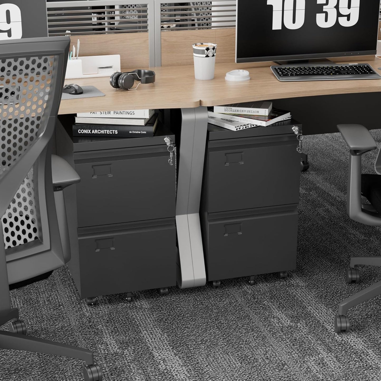 2 Drawer Mobile File Cabinet with Lock,Under Desk Metal Filing Cabinets for Home Office Fits Letters/Legal/A4 Size Folder, Assembly Required, Black