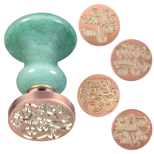 rockcloud Wax Seal Stamp Set, 4 Pieces Sealing Wax Stamps Copper Seals with 1 Green Aventurine Seal Handle for Cards Envelopes Invitation Decoration, Love Expressiont