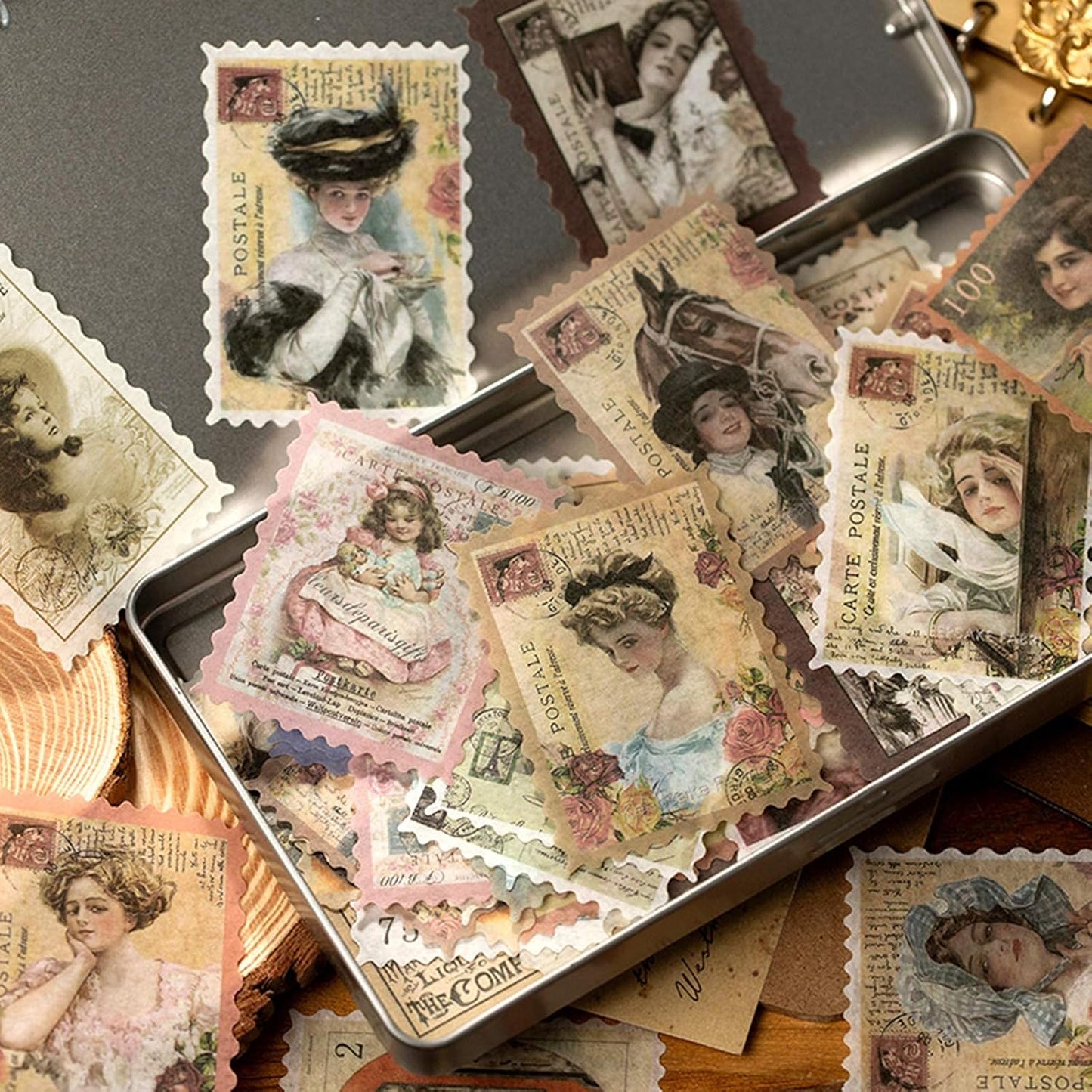 240pcs Vintage Postage Stamp Stickers, Aesthetic Botanical Deco Paper Sticker for Scrapbooking, Journaling Supplies, Planners, Kid DIY Art Crafts, Bullet Journal