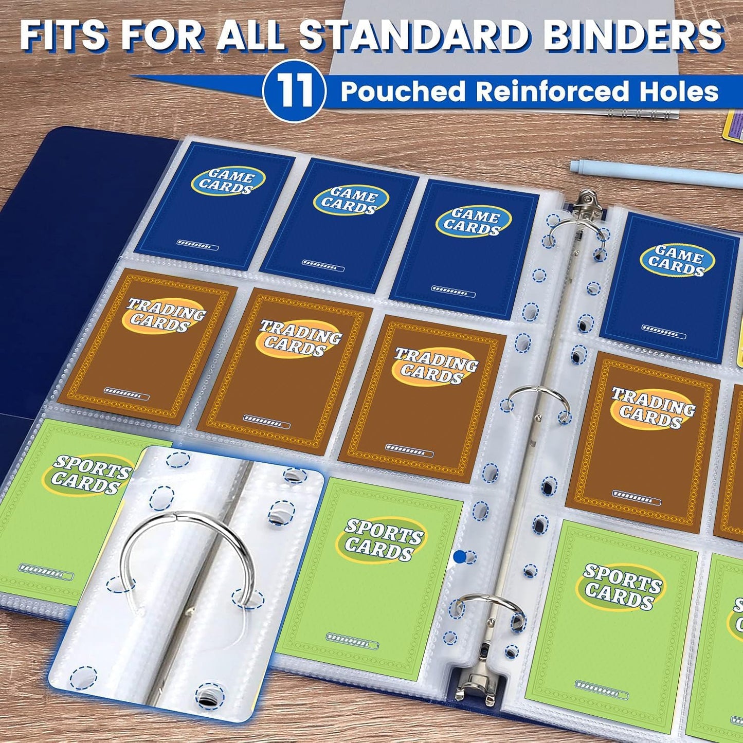 36pack Trading Card Sleeve, Holds 648 Cards, 9 Pocket Card Sleeves Binder Sheets for 3 Ring Binder, 11 Holes Trading Card Binder Sleeves Fit for MTG, Baseball, Game, Business Cards, Coupon