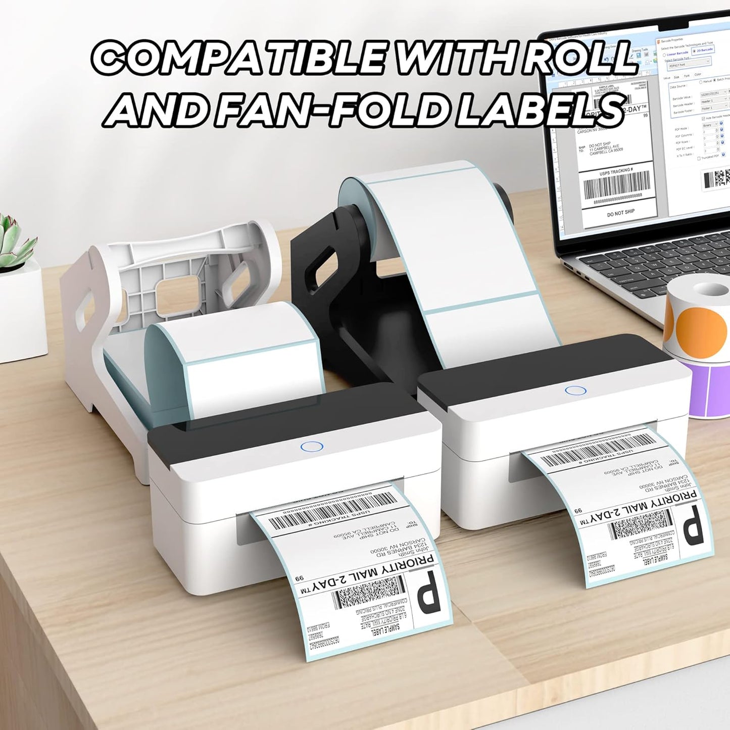 PONNOR Label Holder Thermal Label Holder for Rolls and Fanfold Labels Shipping Label Stand Desktop Printer Accessory Supplies for Home, Office (Black)