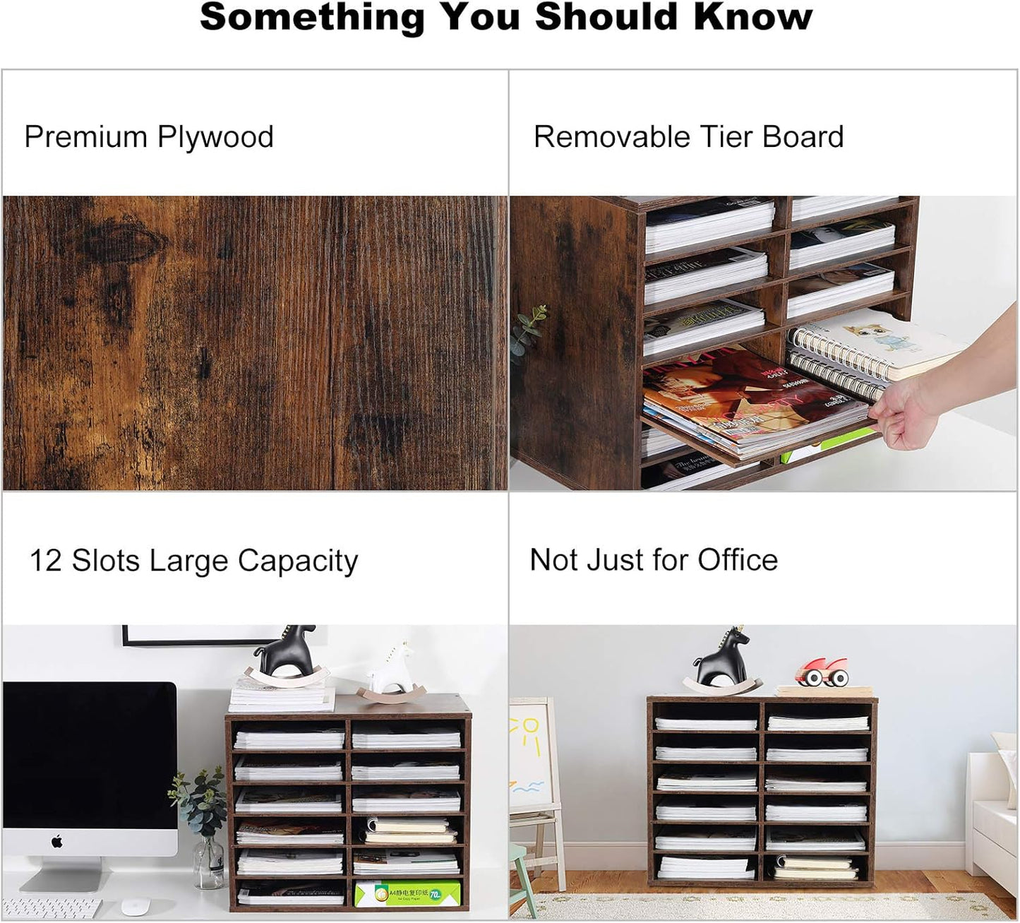 TQVAI Wood Adjustable Literature Organizer Desktop File Sorter Mail Center Paper Storage Cabinet Home & Office Mailbox School Classroom Keepers, 12 Slots Compartments, Archaize