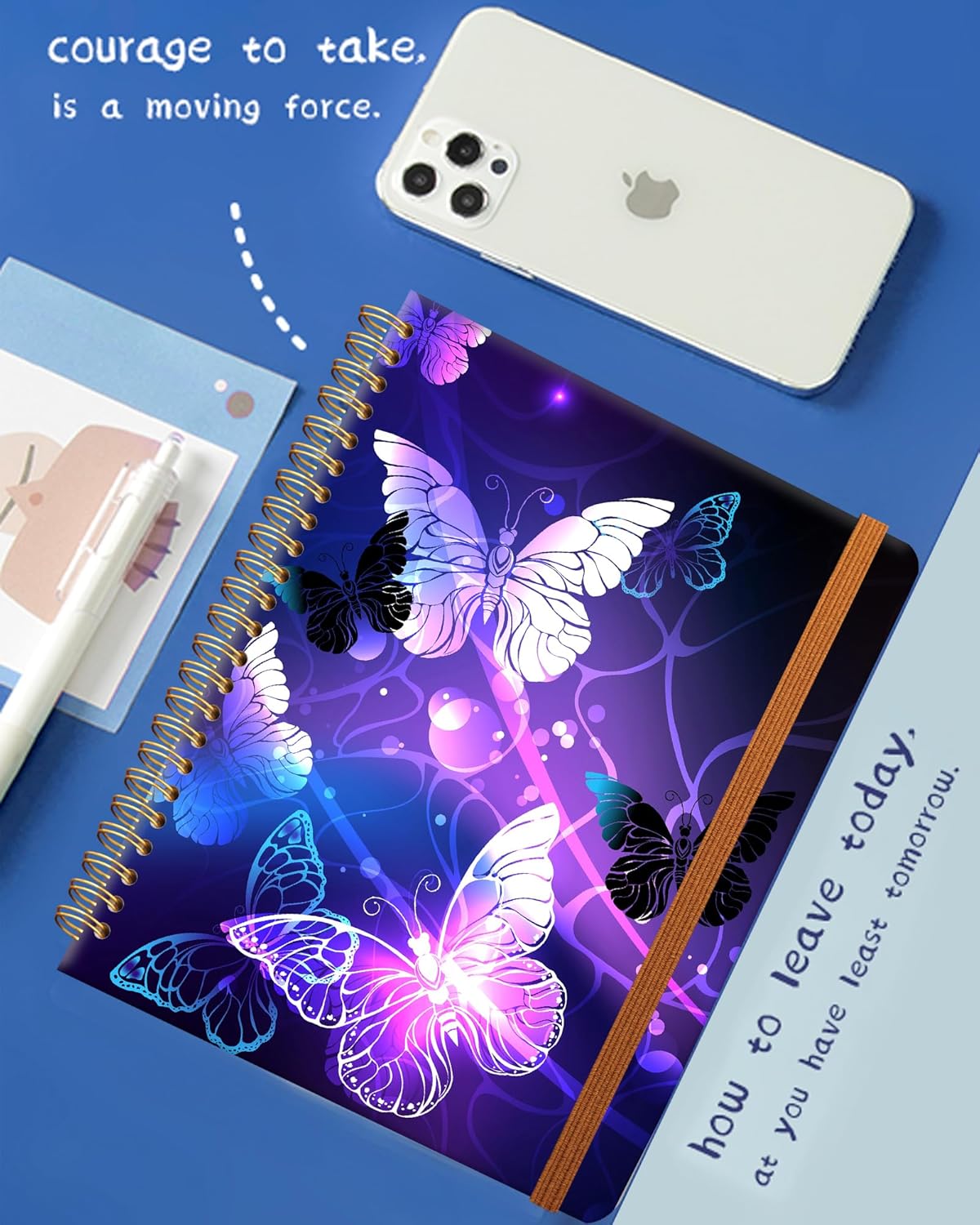 Ruled Spiral Writing Notebook,A5 Hardcover Lined College Journal for Women Lady,Fashion Puppy Watercolor Strong Twin-Wire Binding with Premium Paper,8.4" X 6",Perfect for School,Office,Home Gifts(Night Glowing Butterfly)