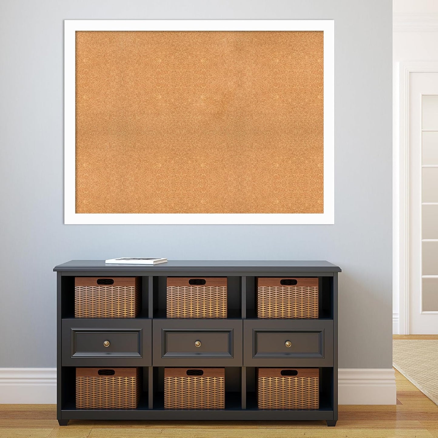 Amanti Art Natural Cork Board for Wall, 37x49 Vision Board with White Frame, Oversize Corkboard Office Decor for Home Organization, Casual Corkboard Pinboard to Display Items for Home Organization in