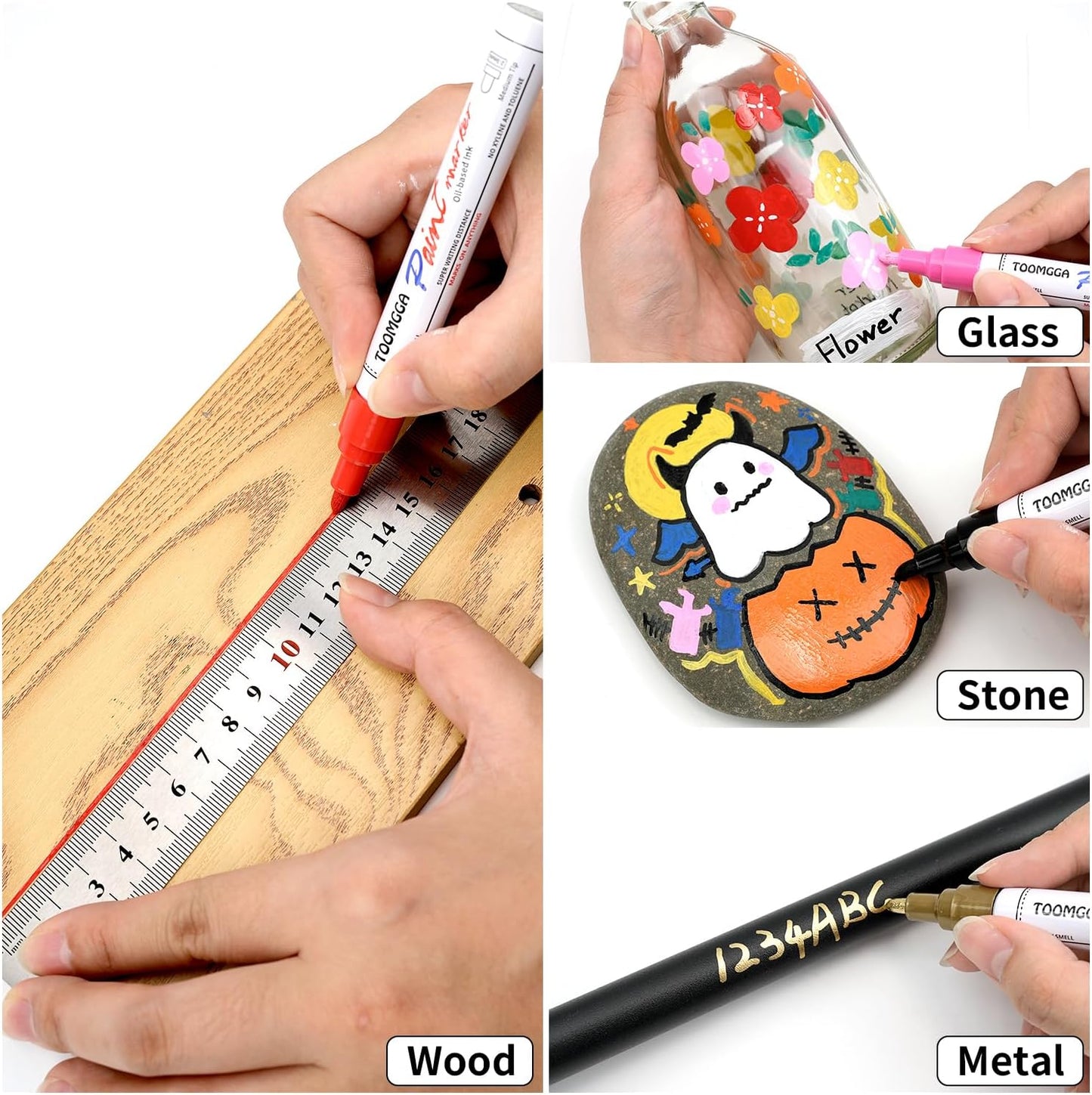 Black Paint Pens Permanent Paint Markers - 8 Pack Oil Based Marking Pens, Medium Point, Quick Drying and Waterproof Pens for Rock Painting Car Tyre Metal, Plastic, Canvas, Wood